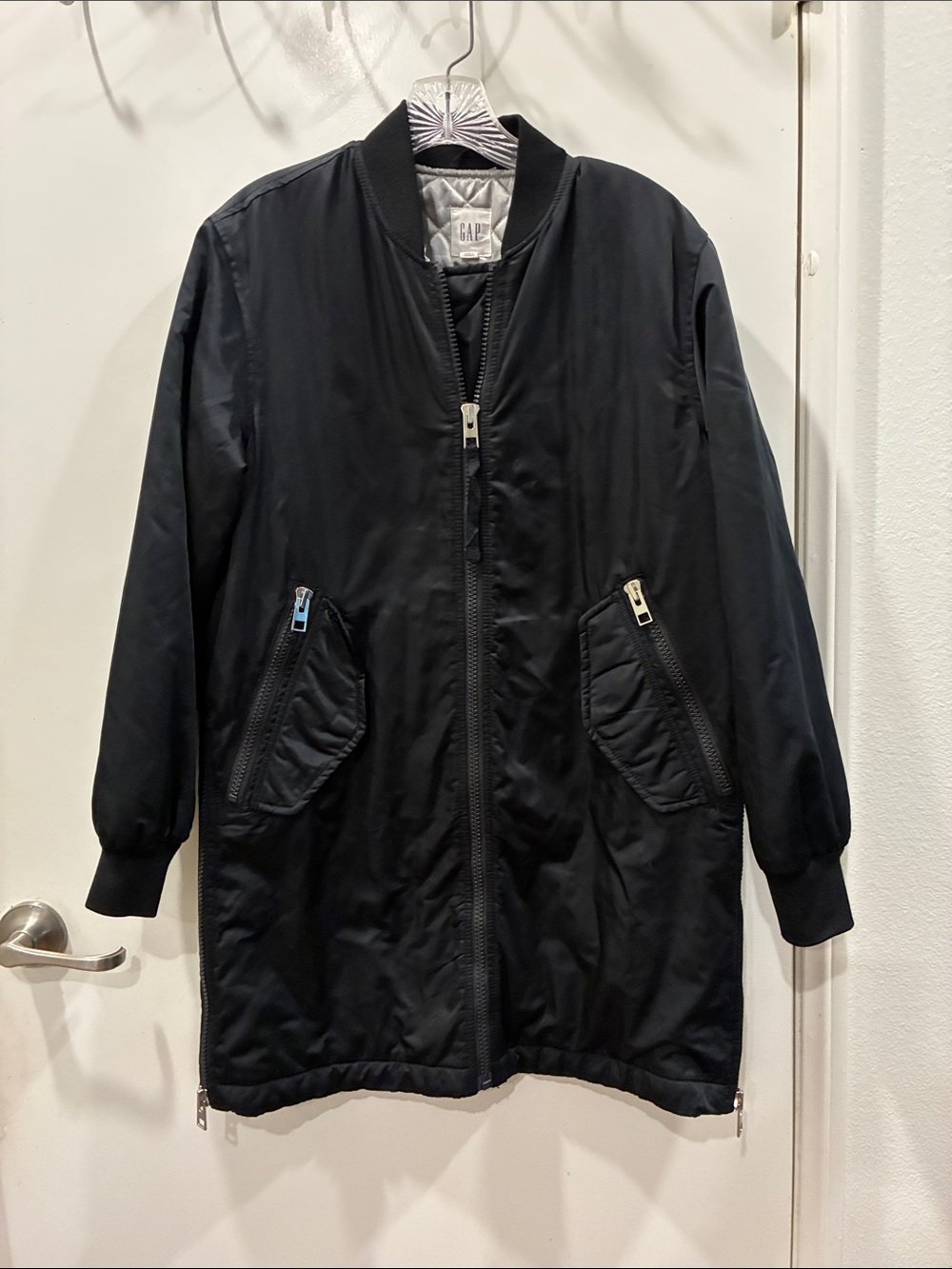 GAP Women’s Black Long Bomber Coat